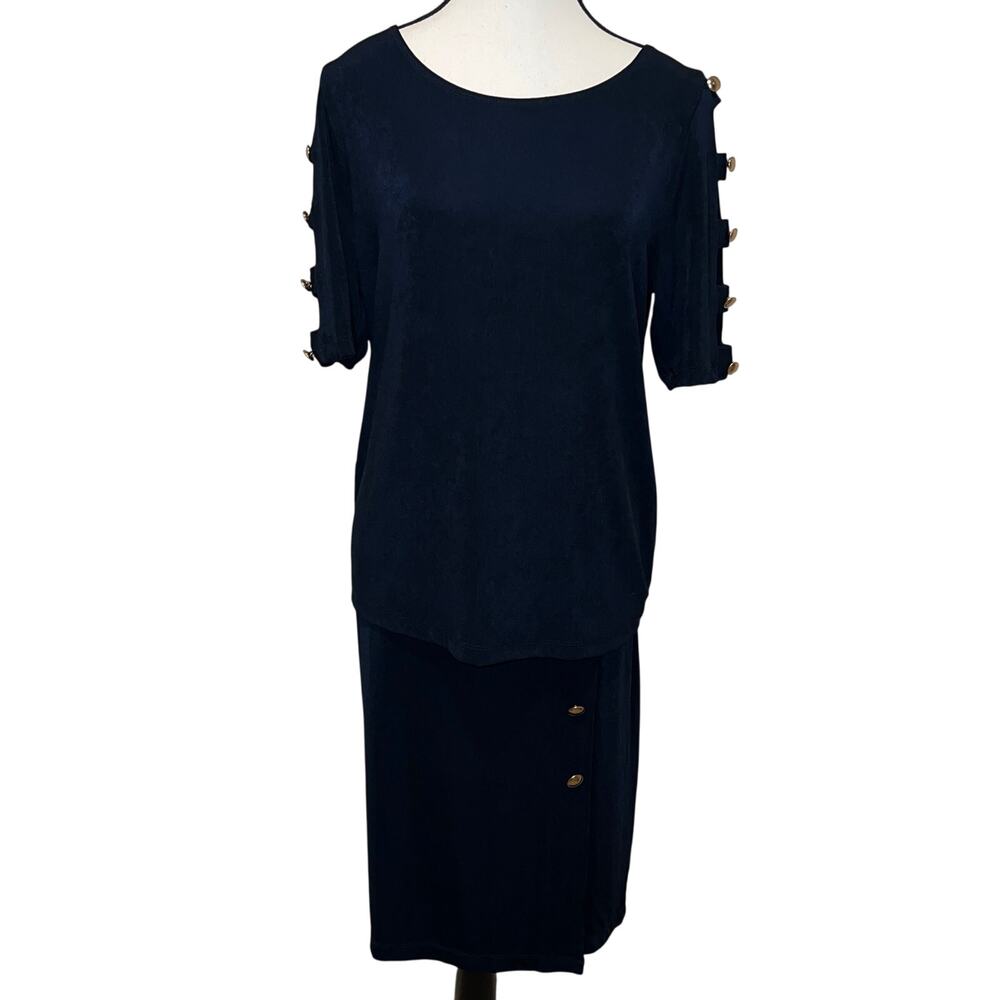 Chico's Travelers Skirt and Top Set Peekaboo Sleeve Navy Size 8-10 (Chico's 1)